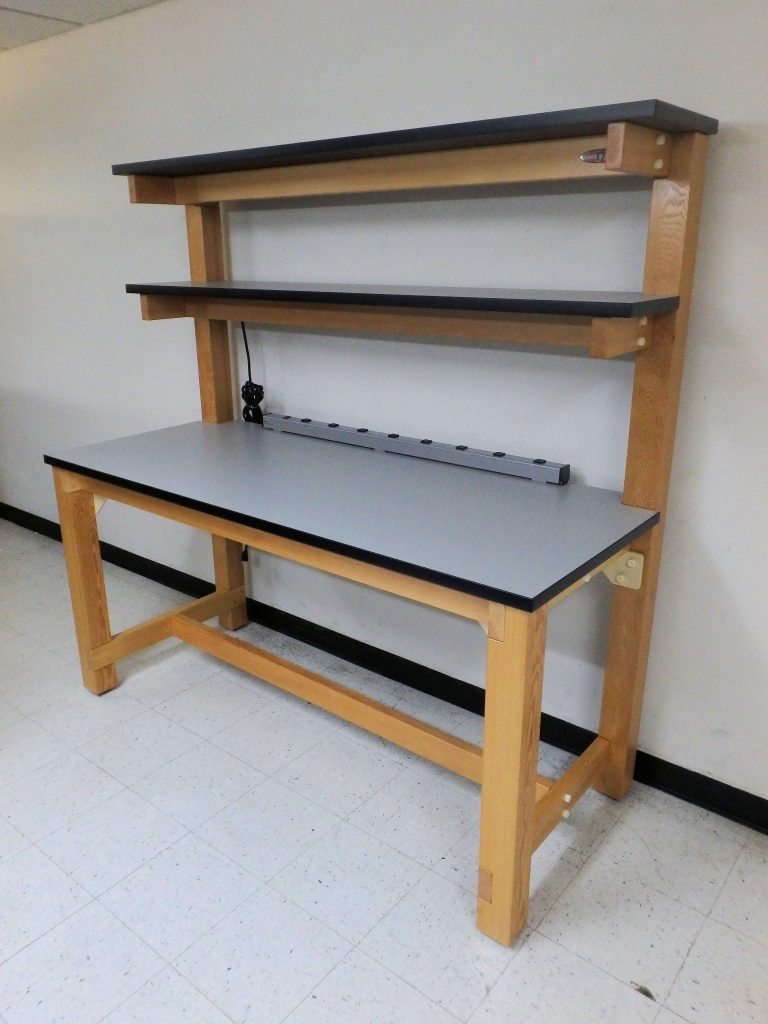 RDM Wood Frame Tech Workbench with Dual Cantilevered Shelves - Model F-103PL/DS-WD blank