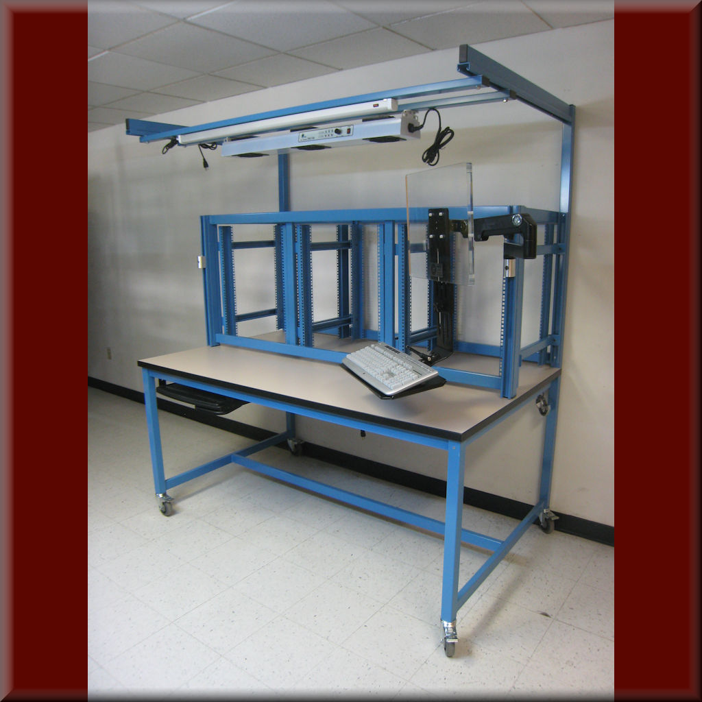RDM Equipment Rack Workstation - Model ER-108P-7236-3BAY-BOOM-BLUE-01 ER-108P-7236-3BAY-BOOM-BLUE-01